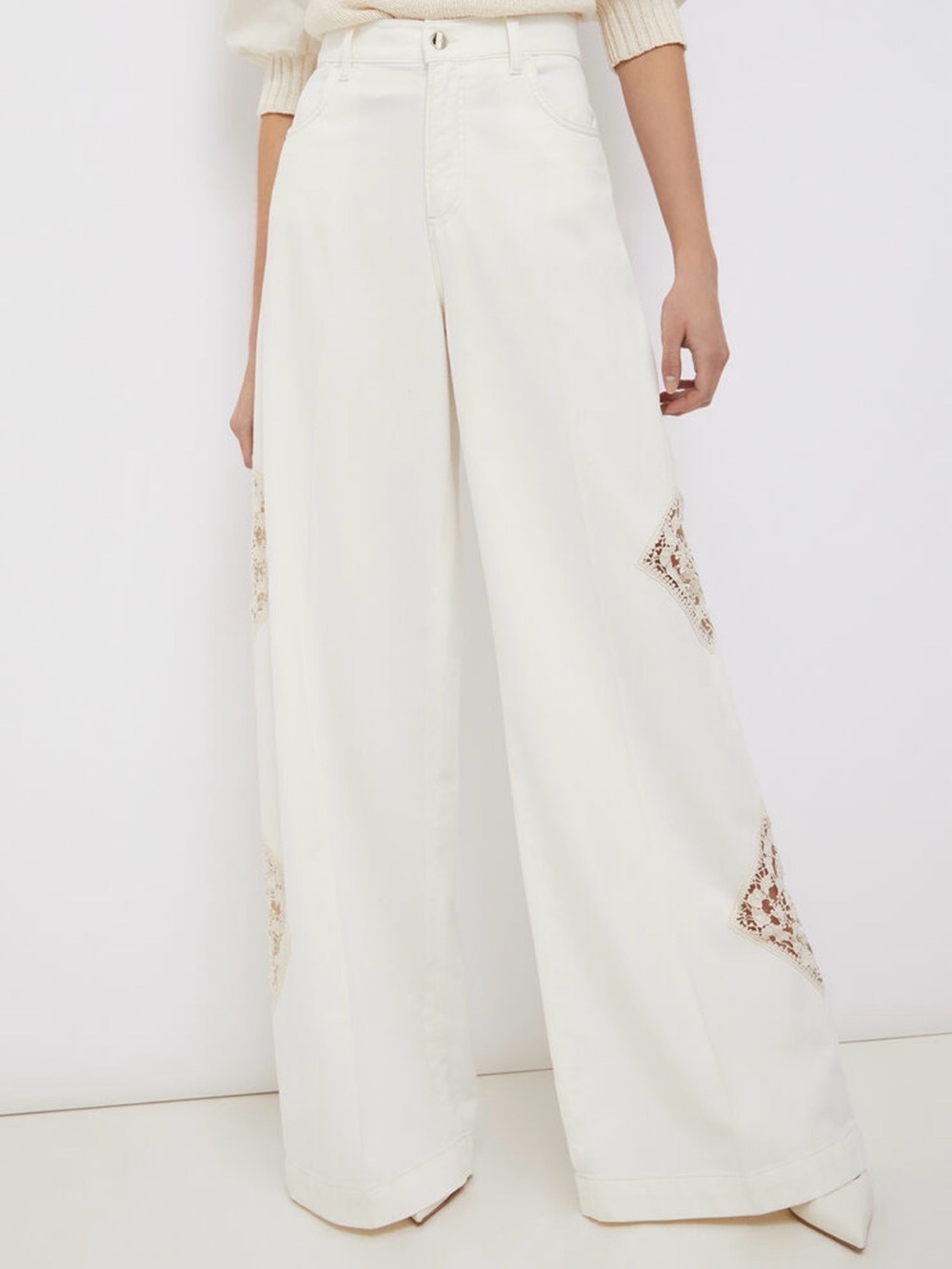NWOT Liu Jo Better Denim Wide Leg Lace Insert Jeans Ivory Size 25 - Picture 4 of 16